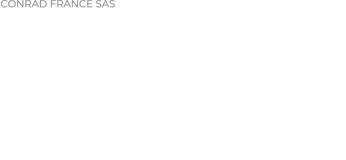 CONRAD FRANCE SAS Bienvenue chez Conrad Transporte (D) et sa filiale Conrad France SAS situe dans le Moselle, F- 57230 Bitche.  Avec plus de 30 annes d' exprience, notre socit de prestation de service dans le domaine de la location de vhicules de transport avec son personnel qualifi et bilingue vous assure un service rapide, efficace et de qualit.  Nous disposons de camions toupies  bton 4 essieux qui peuvent assurer le transport de 8  10 m3 de bton par voyage ainsi que des camions ampliroll 4 essieux avec ou sans benne.   Nous intervenons principalement dans lEst de la France et en Allemagne.   Nos vhicules sont entirement quips de systme de page automatique avec OBU et de systme de navigation.